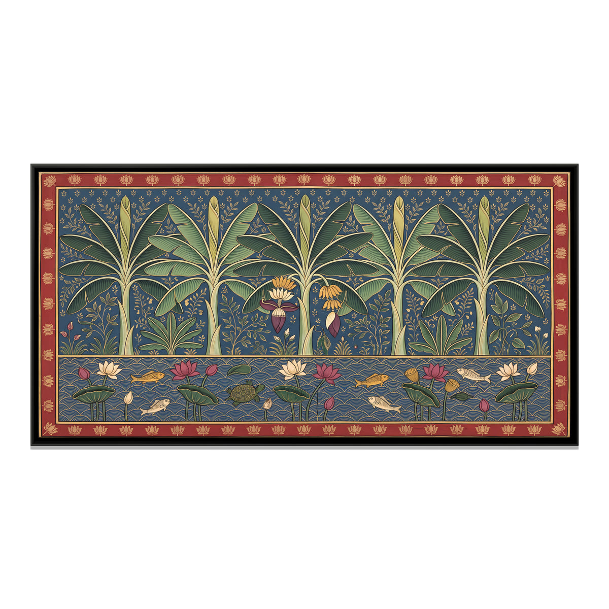 Banana Trees Above a Lotus Pond - framed canvas print, front view