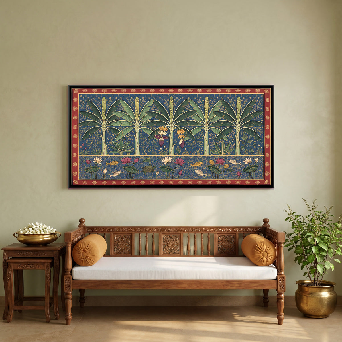 Banana Trees Above a Lotus Pond - canvas art shown in a styled room