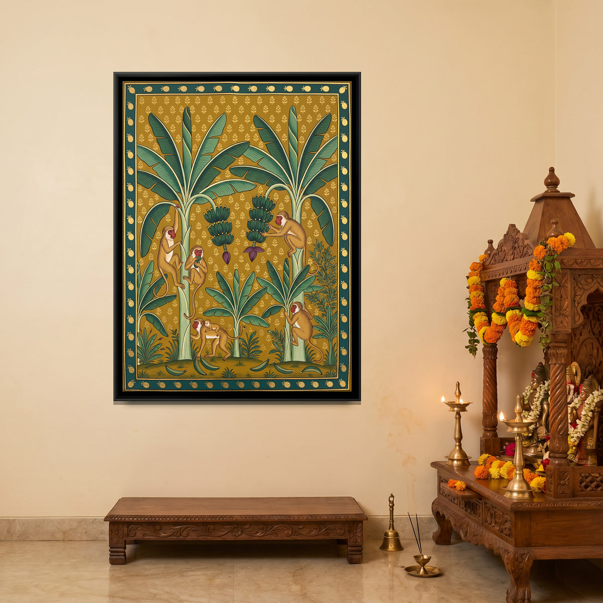 Monkeys in a Banana Grove - canvas art shown in a styled room