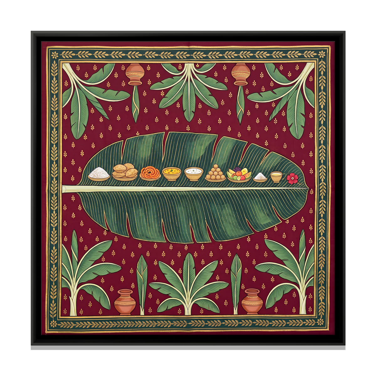 Offerings on a Banana Leaf - framed canvas print, front view