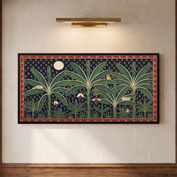 Moonlit Banana Grove with Owls