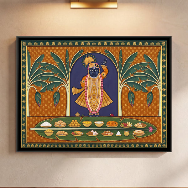 Shrinathji with Food Offerings on Banana Leaf