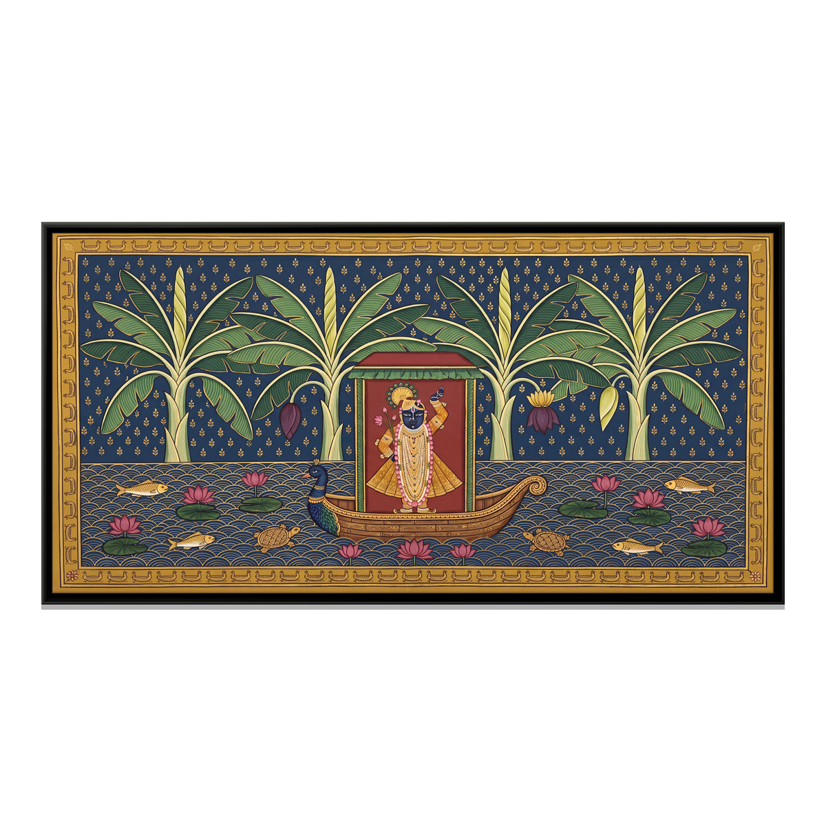 Shrinathji on a Boat - framed canvas print, front view