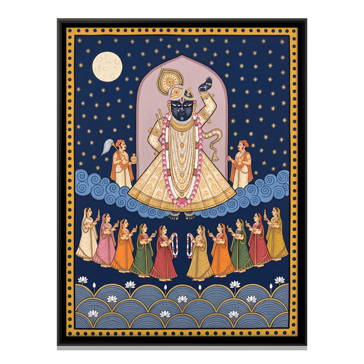 Shrinathji Under the Full Moon - framed canvas print, front view