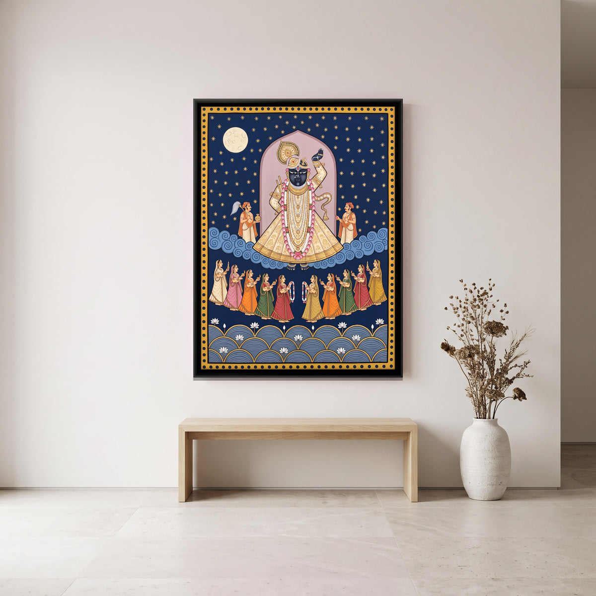 Shrinathji Under the Full Moon - canvas art shown in a second room setting