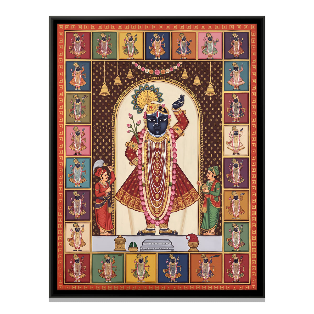 Shrinathji and His Many Forms - framed canvas print, front view