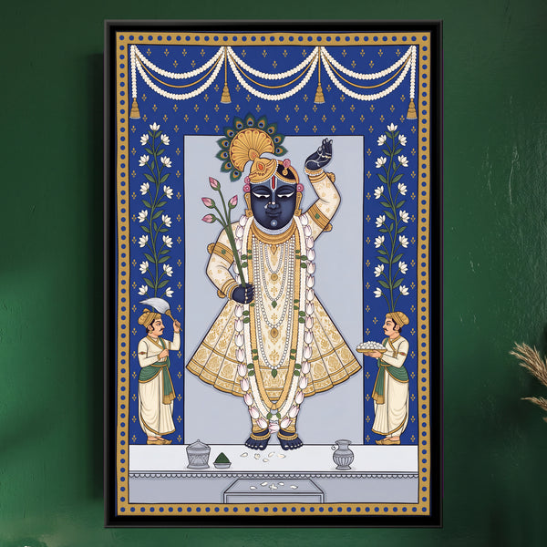 Sharad Shringar - Shrinathji in White Robes Beneath a Starry Sky | Pichwai