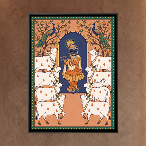 Shri Krishna Playing the Flute Among Cows