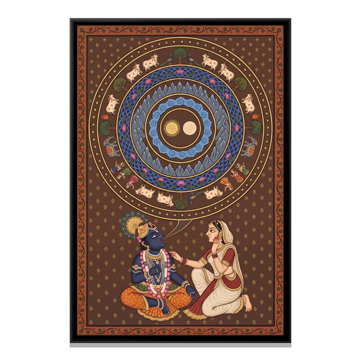 The Universe in Krishna's Mouth - framed canvas print, front view
