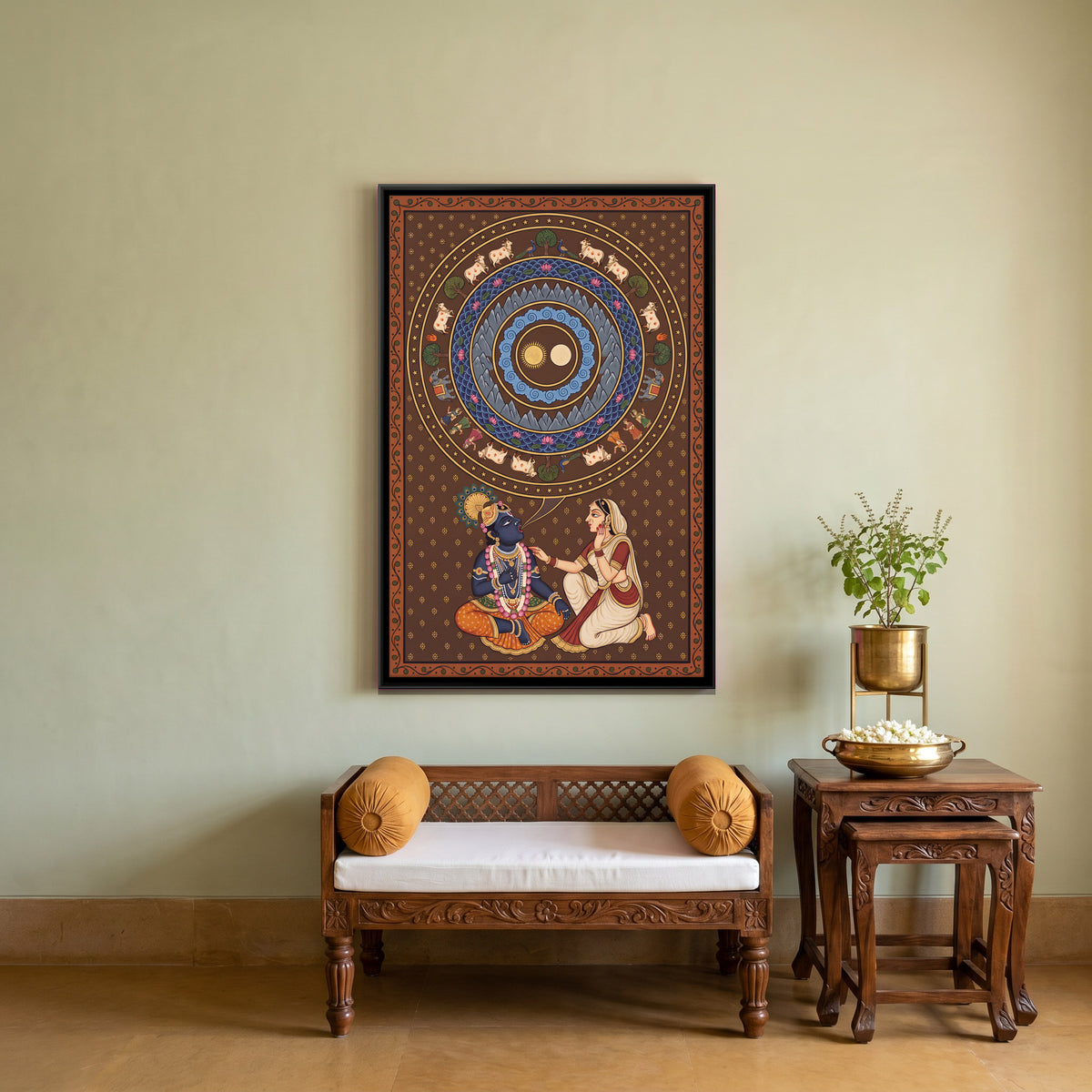 The Universe in Krishna's Mouth - canvas art shown in a second room setting