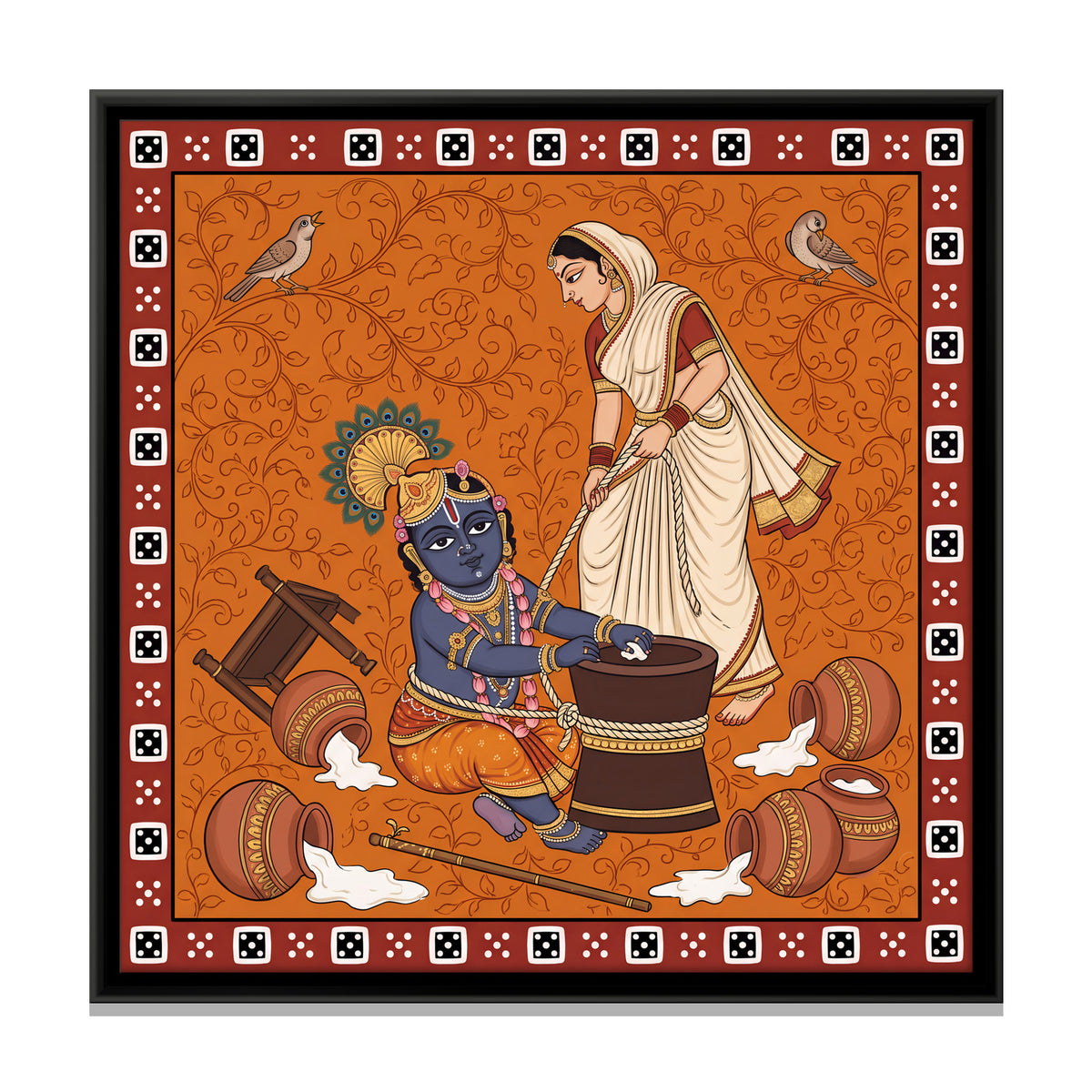 Krishna Tied to the Mortar - framed canvas print, front view