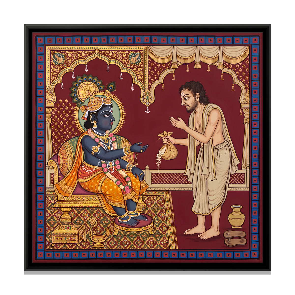 Krishna and Sudama - framed canvas print, front view