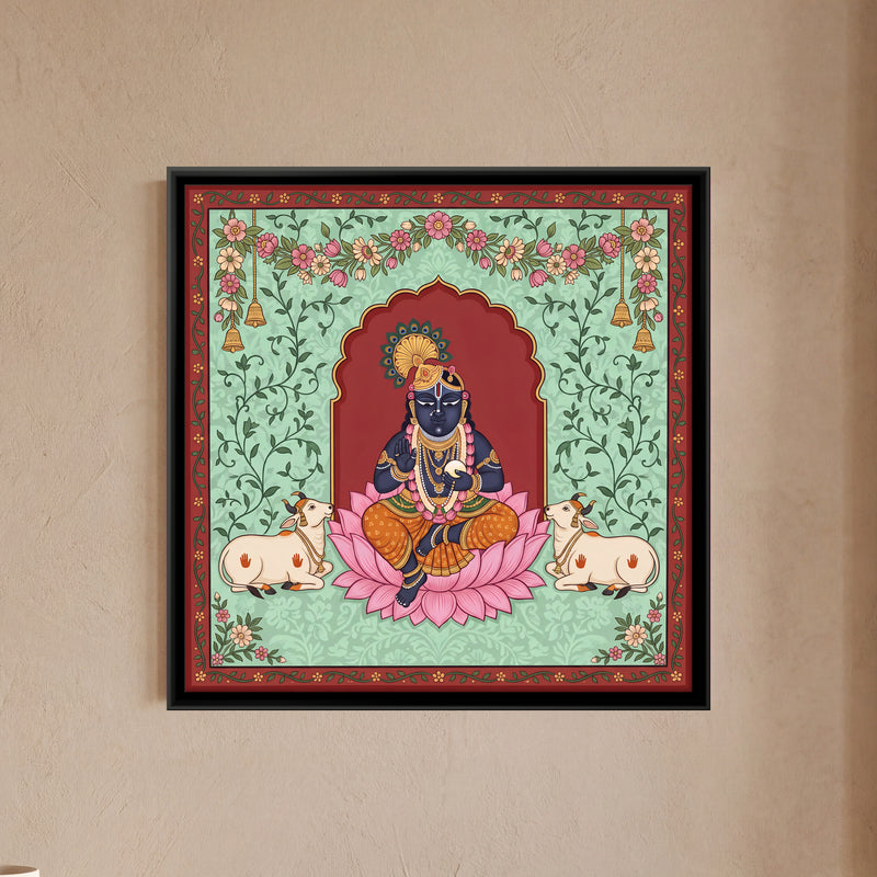 Bal Krishna with Butter - framed canvas art hung on a wall