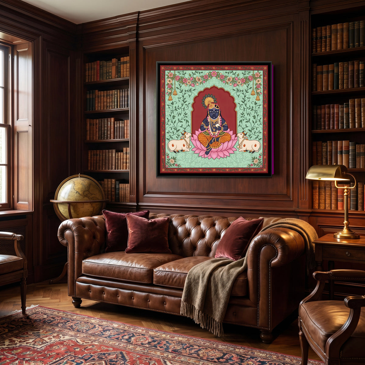 Bal Krishna with Butter - canvas art shown in a second room setting
