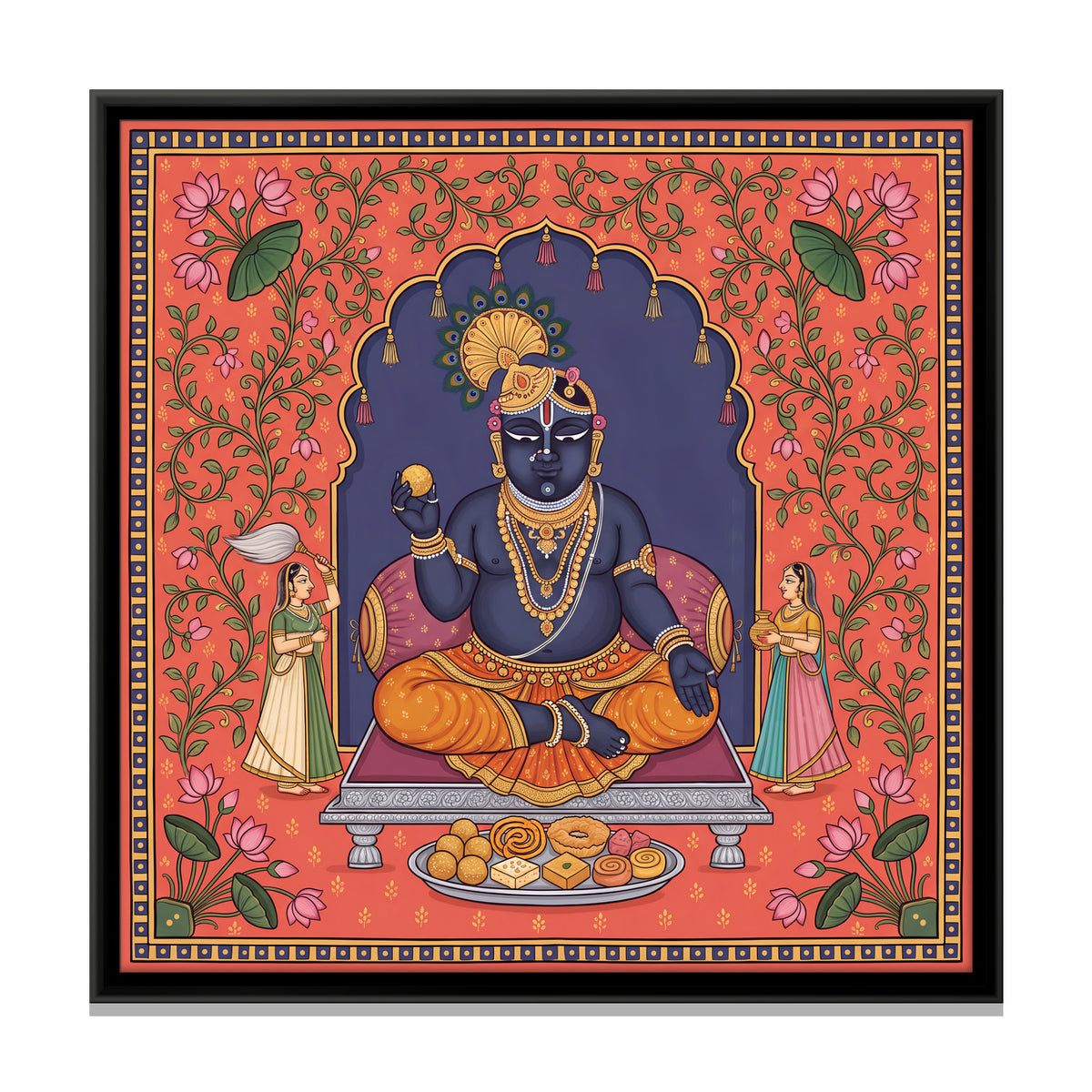 Laddu Gopal with Sweets - framed canvas print, front view