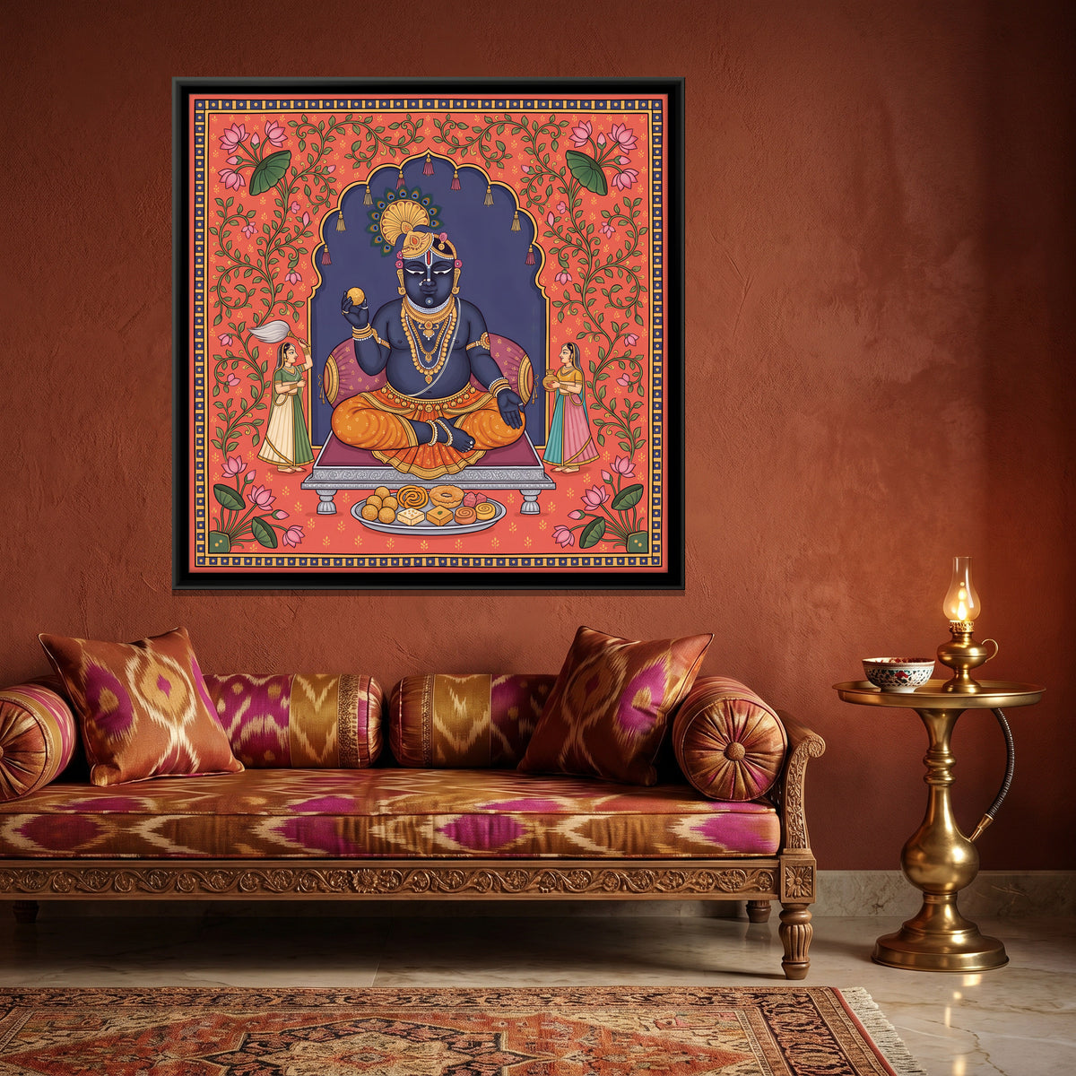 Laddu Gopal with Sweets - canvas art shown in a second room setting