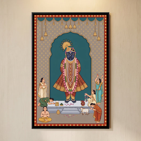Standing Shrinathji Surrounded by Praying Devotees