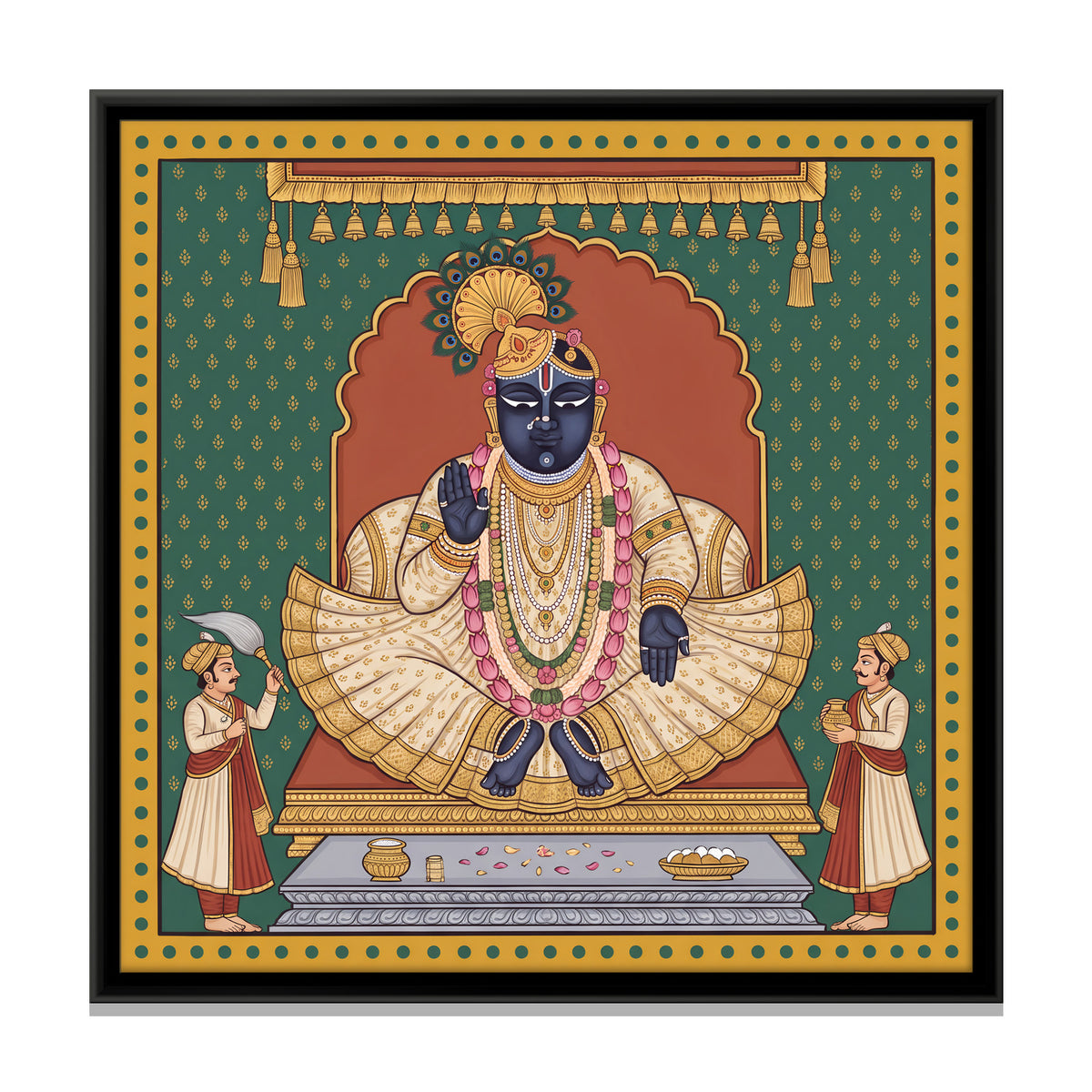Shrinathji Enthroned - framed canvas print, front view