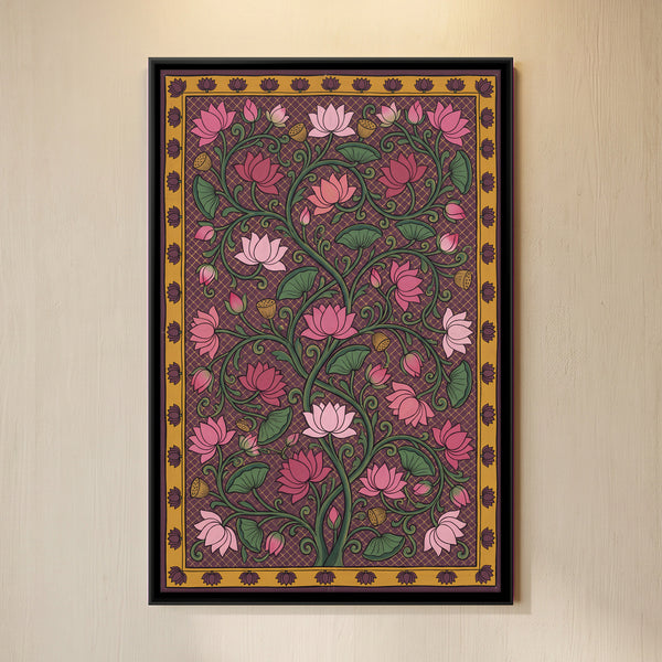 Intertwining Lotus Vine with Pink Flowers