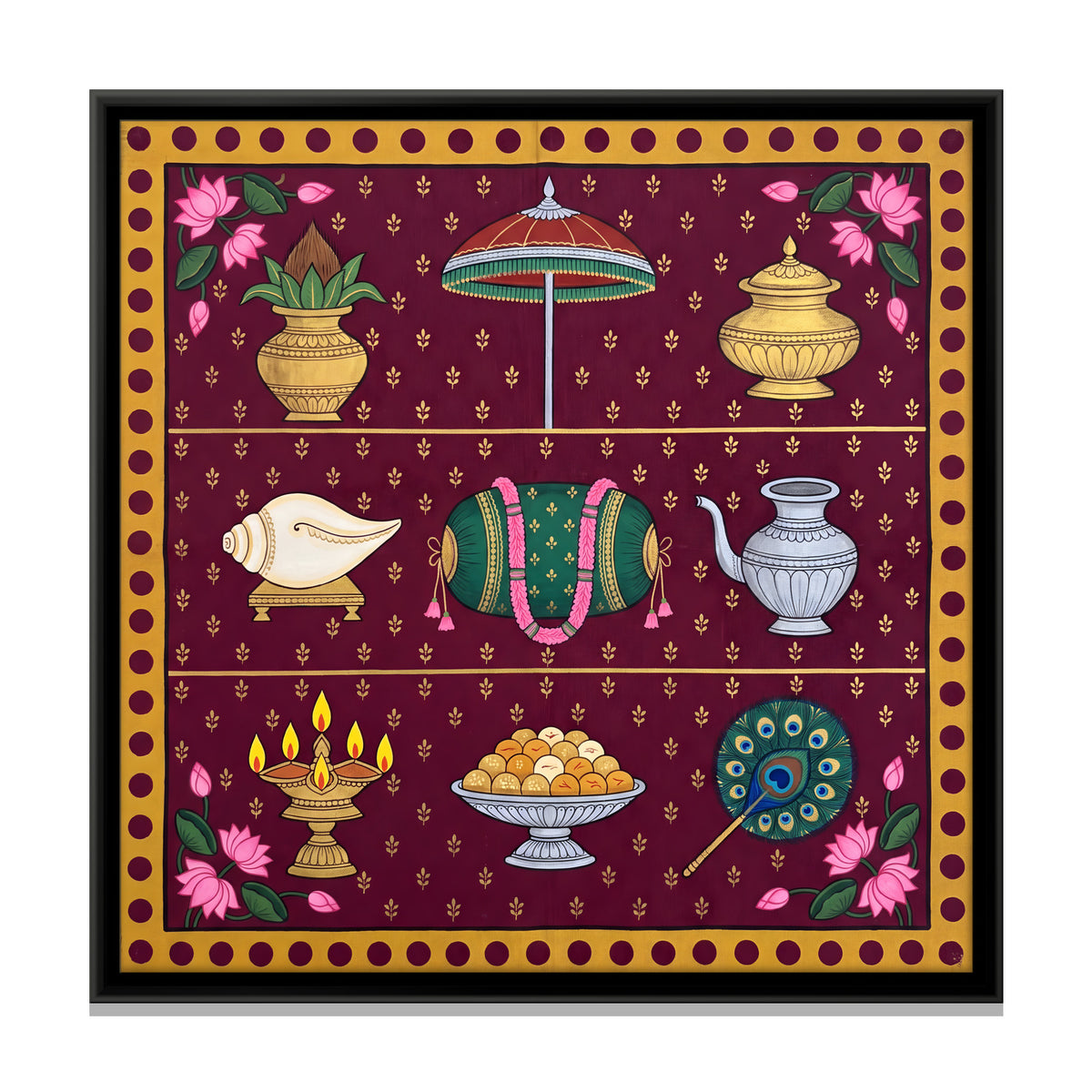 Temple Ritual Offerings - framed canvas print, front view