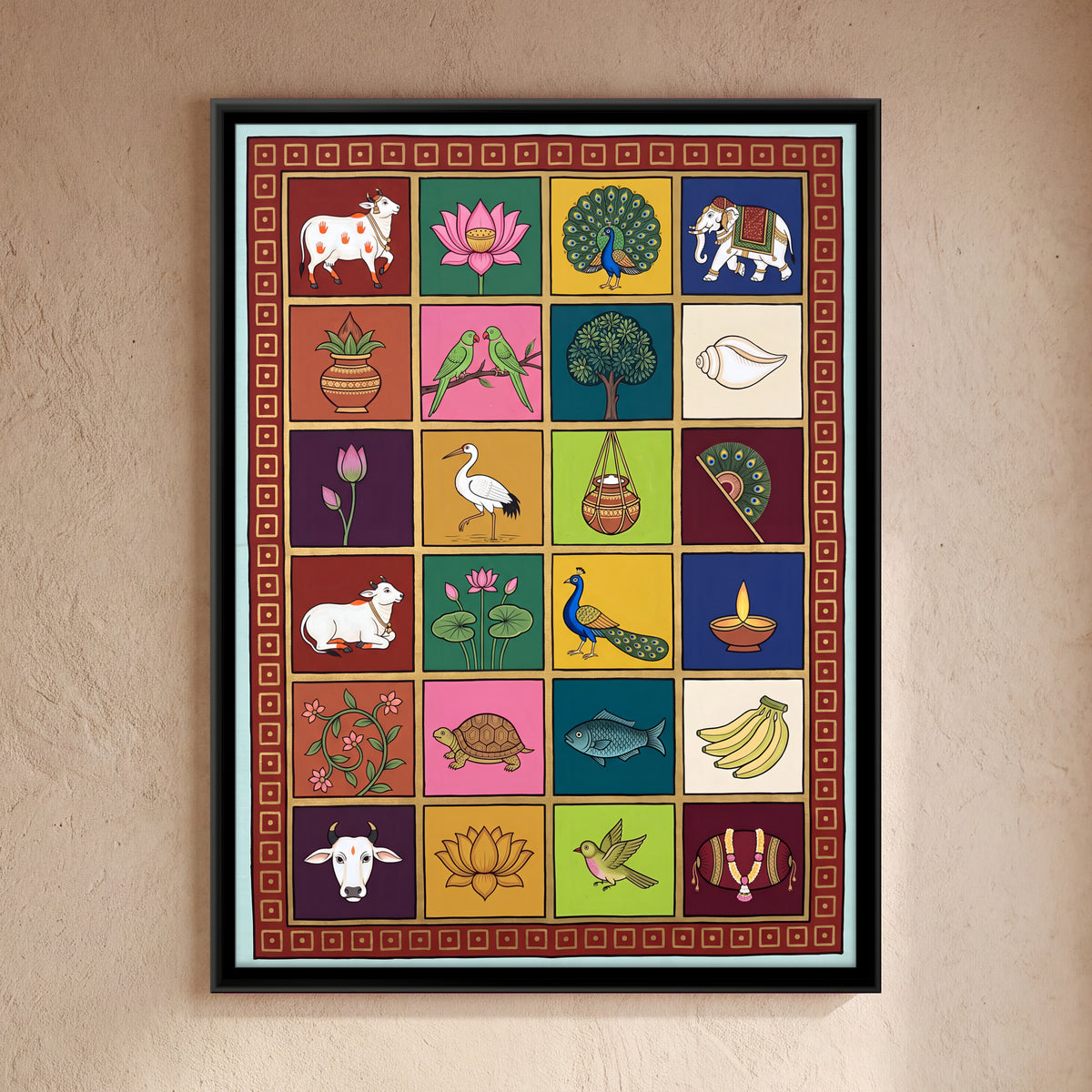Twenty-Four Auspicious Motifs - framed canvas art hung on a wall