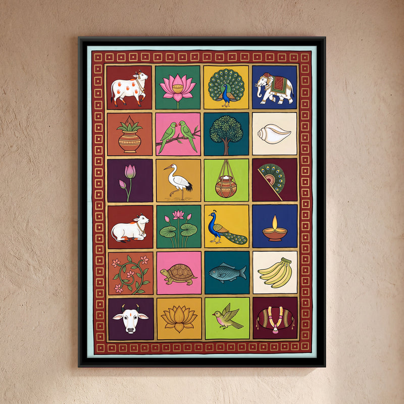 Twenty-Four Auspicious Motifs - framed canvas art hung on a wall