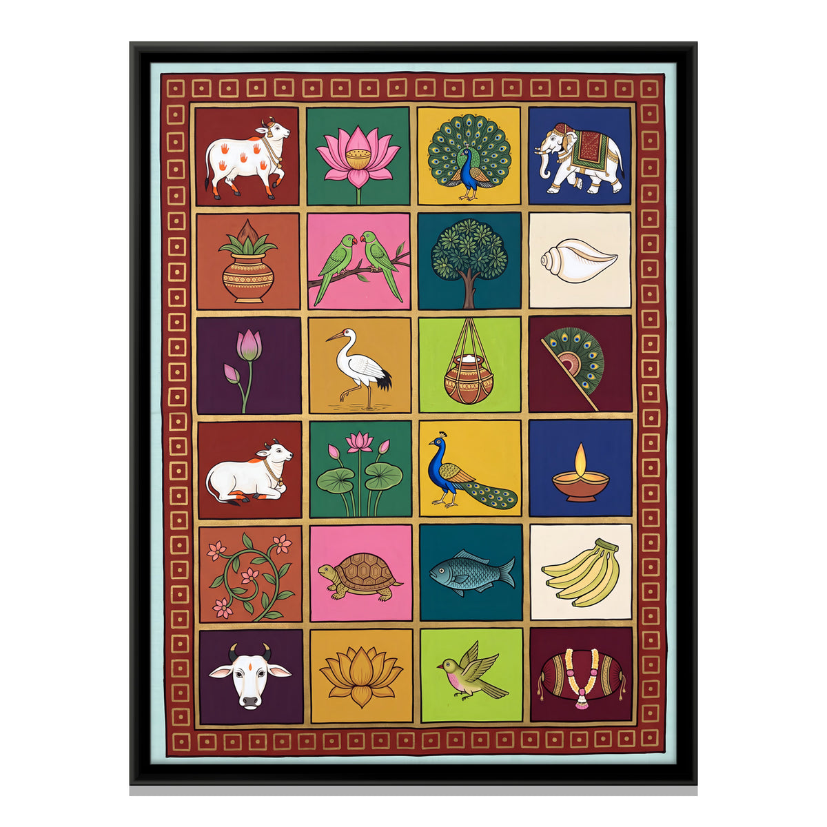 Twenty-Four Auspicious Motifs - framed canvas print, front view