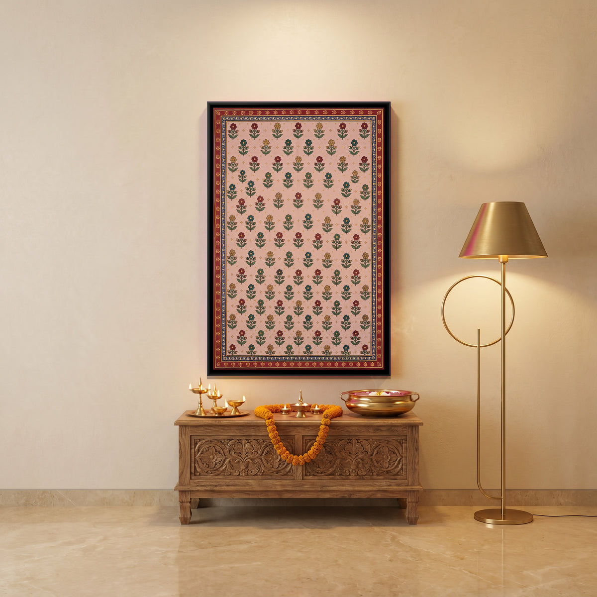 Floral Sprig Pattern - canvas art shown in a styled room