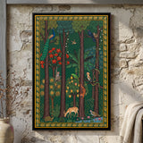 Dense Forest with Peacocks, Deer and Monkeys