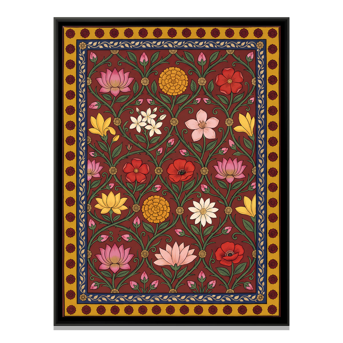 Lotus and Flowers - framed canvas print, front view