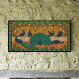 Peacocks on a White Terrace Against Floral Background