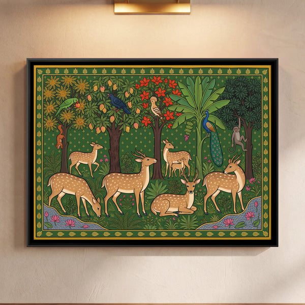 Herd of Spotted Deer in a Grove