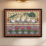 Two Bands Showing Peacocks Above and Cranes in Lotus Below