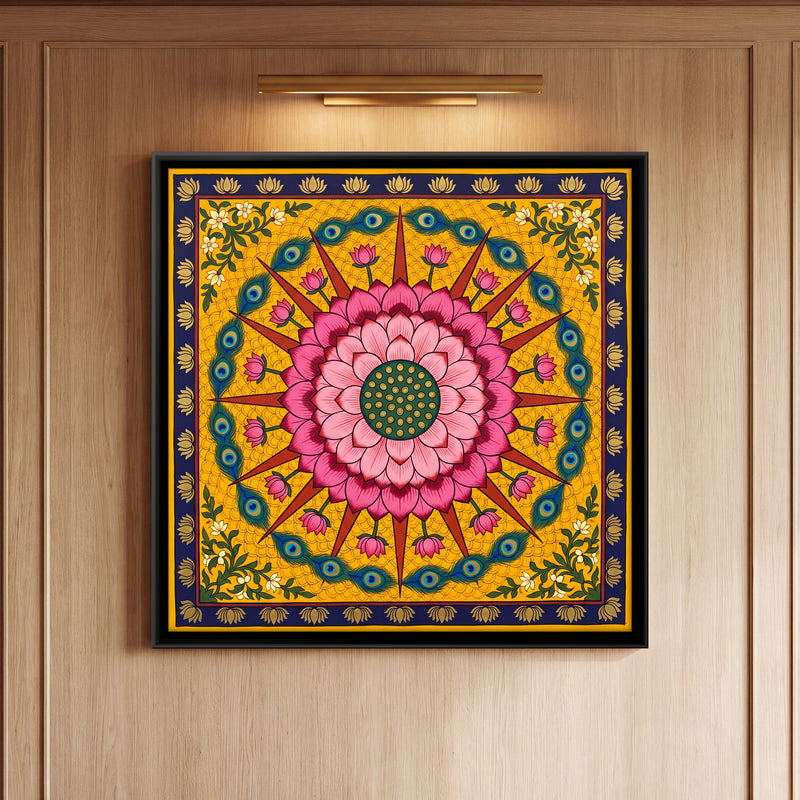 Lotus Mandala - framed canvas art hung on a wall