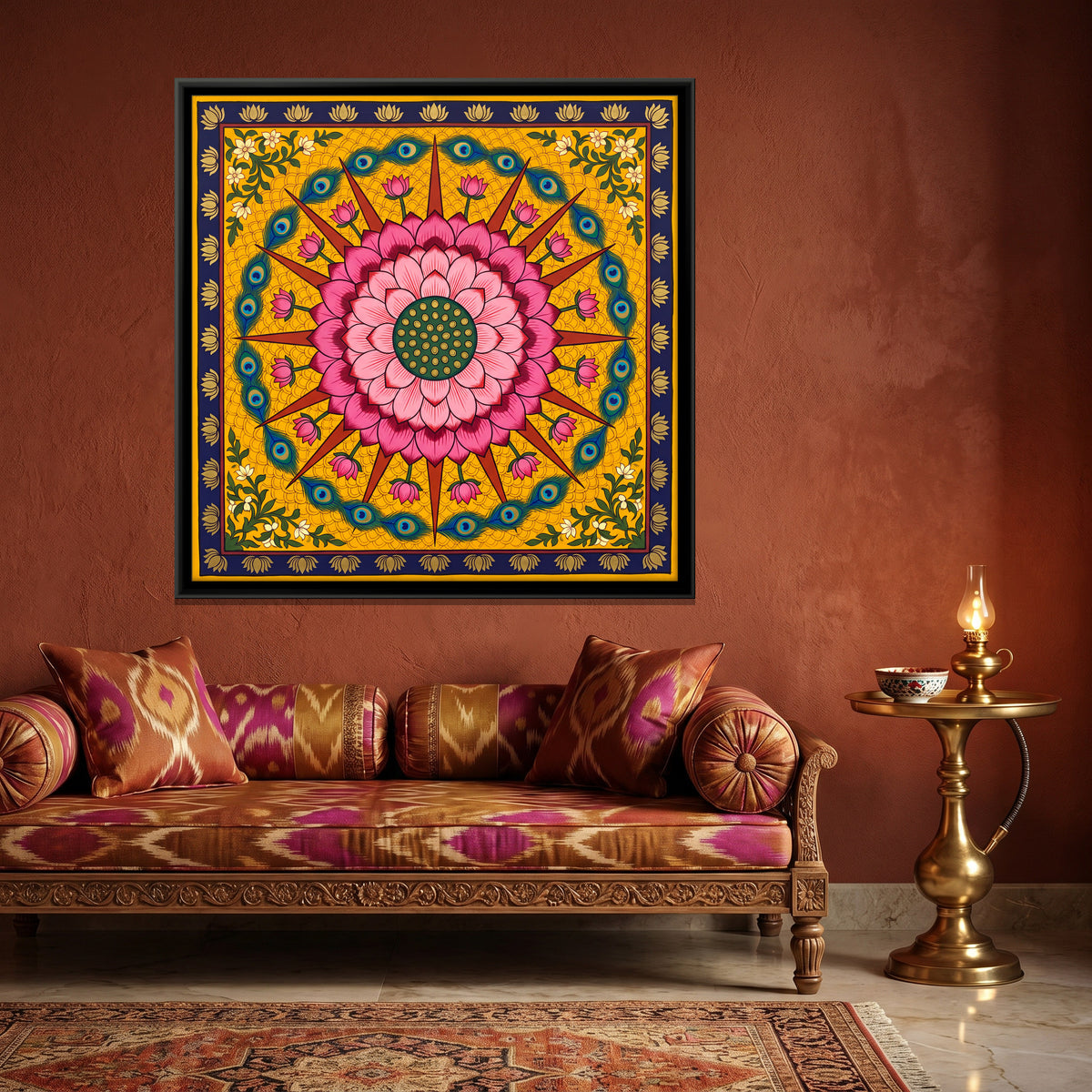 Lotus Mandala - canvas art shown in a second room setting
