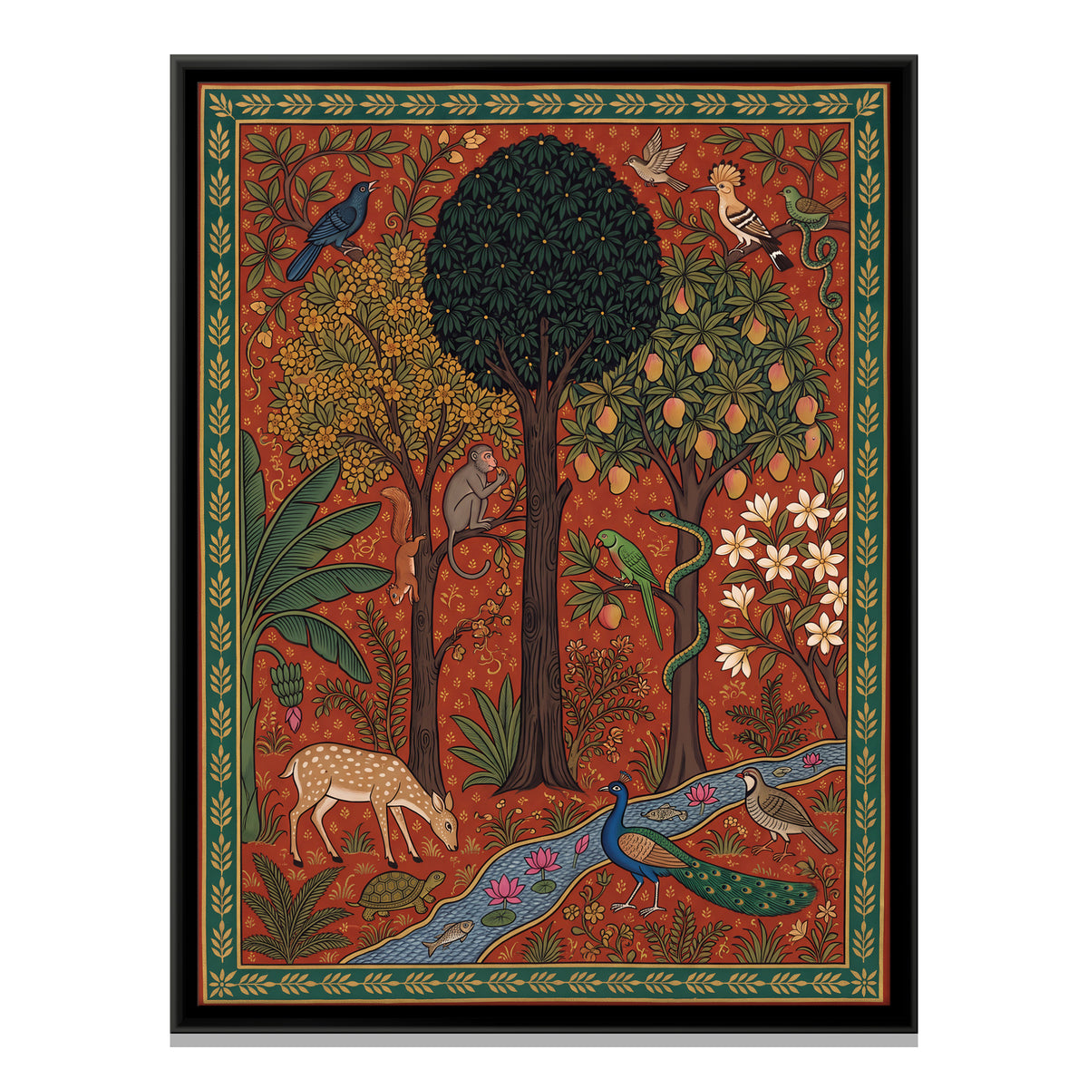 Forest Grove with a Lotus Stream - framed canvas print, front view