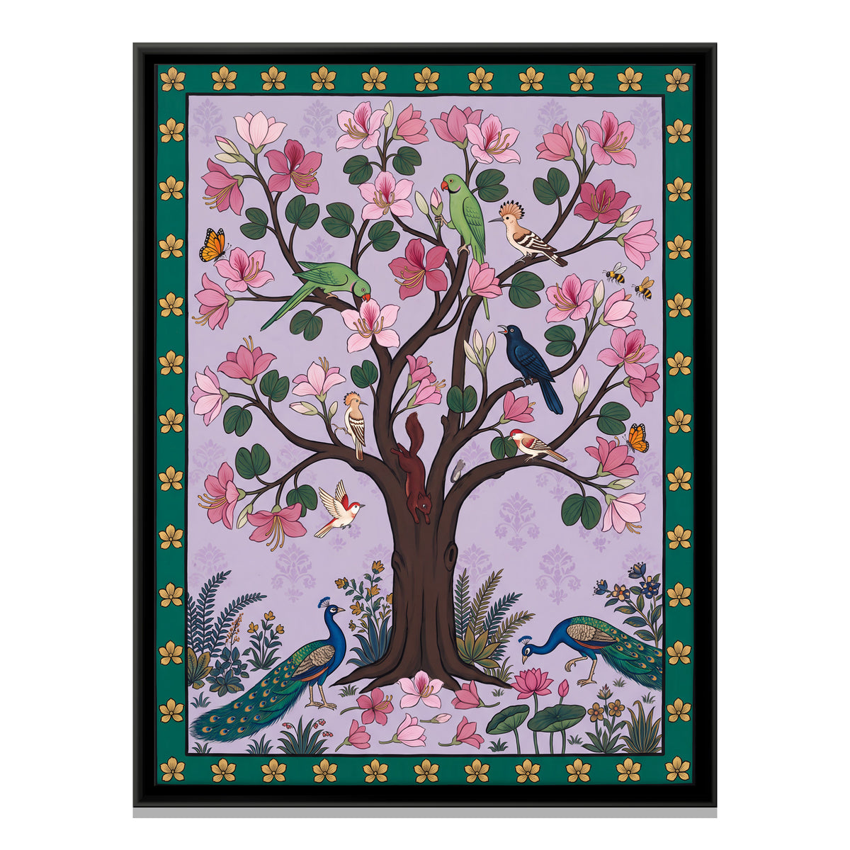 Magnolia Tree with Peacocks - framed canvas print, front view