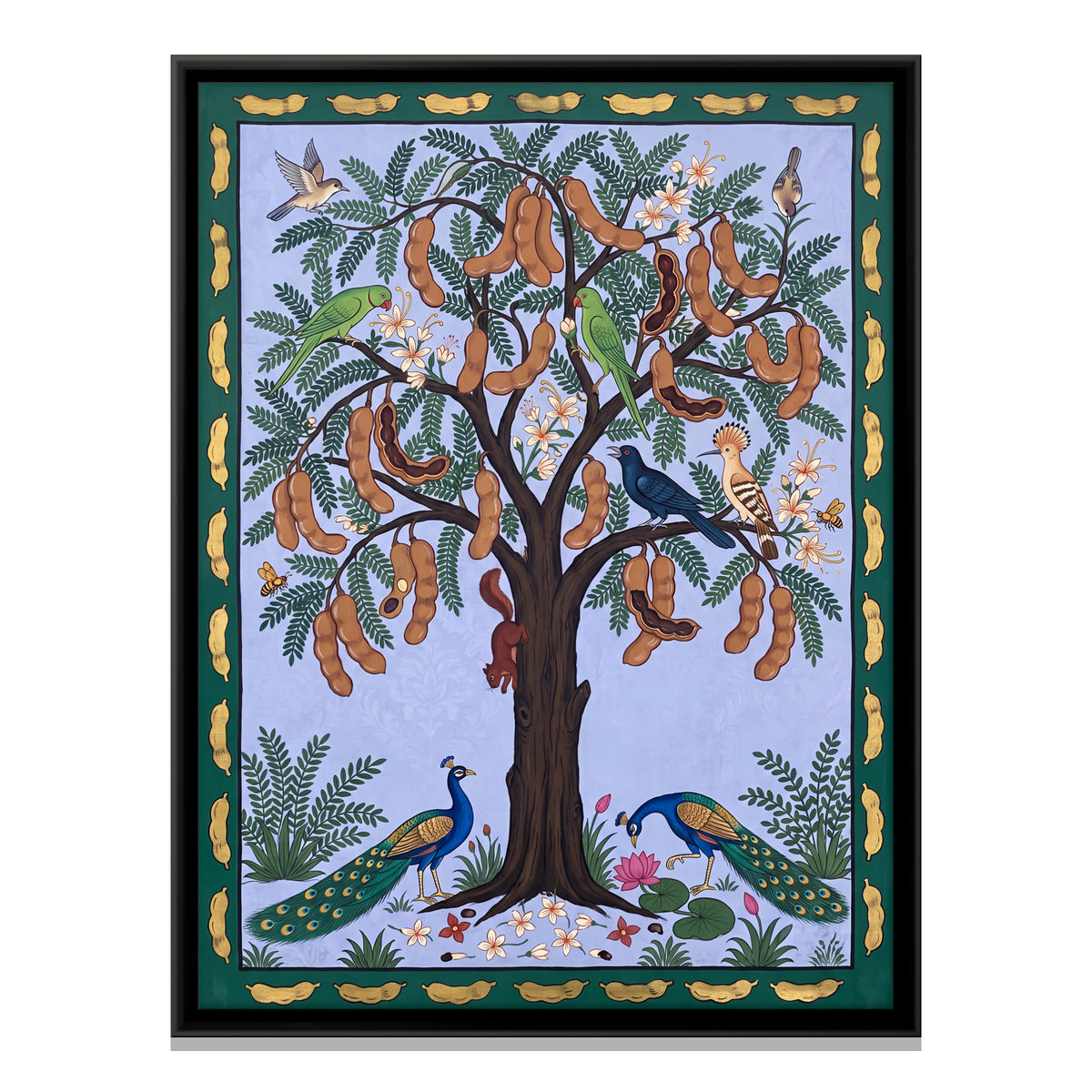 Tamarind Tree with Monkeys - framed canvas print, front view
