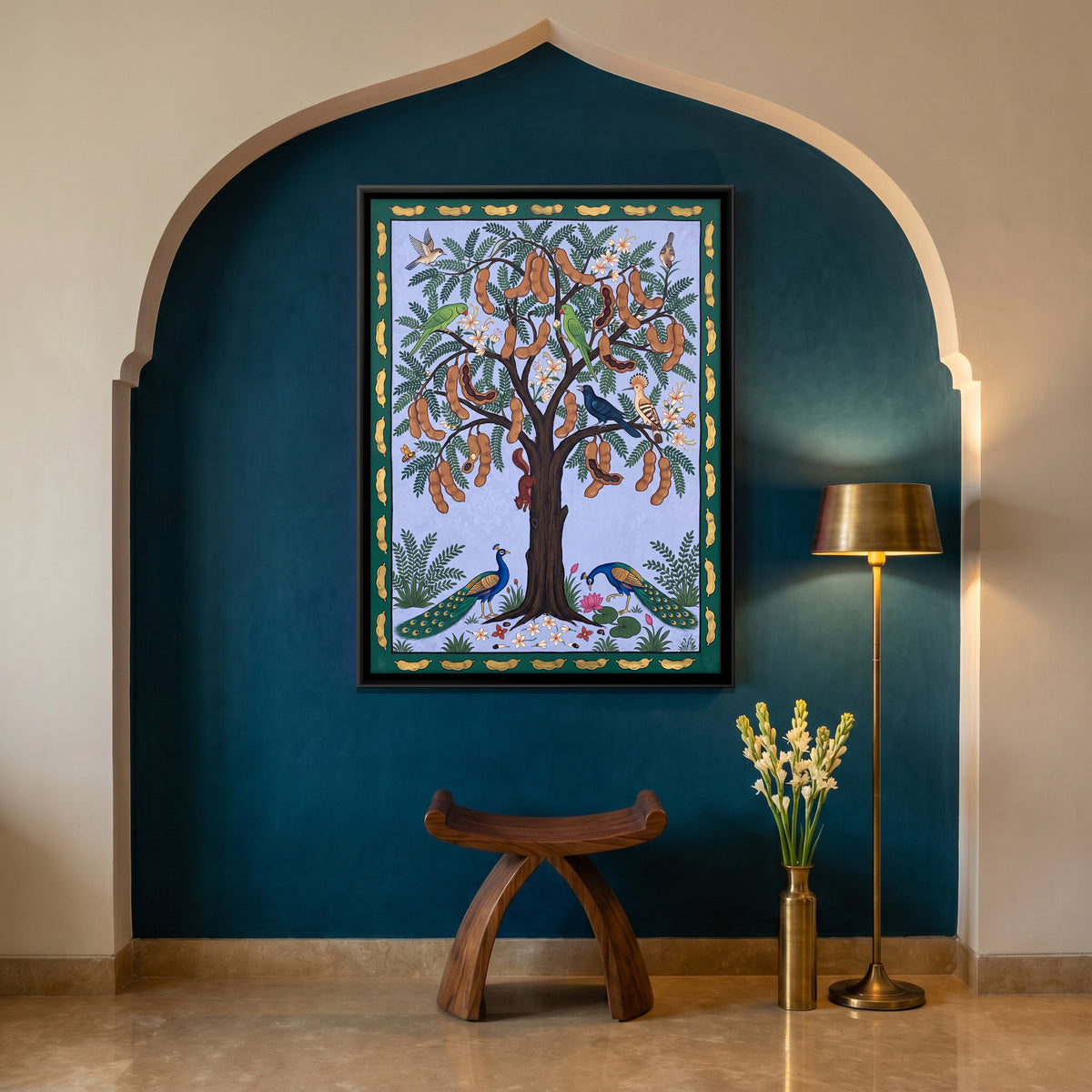 Tamarind Tree with Monkeys - canvas art shown in a styled room