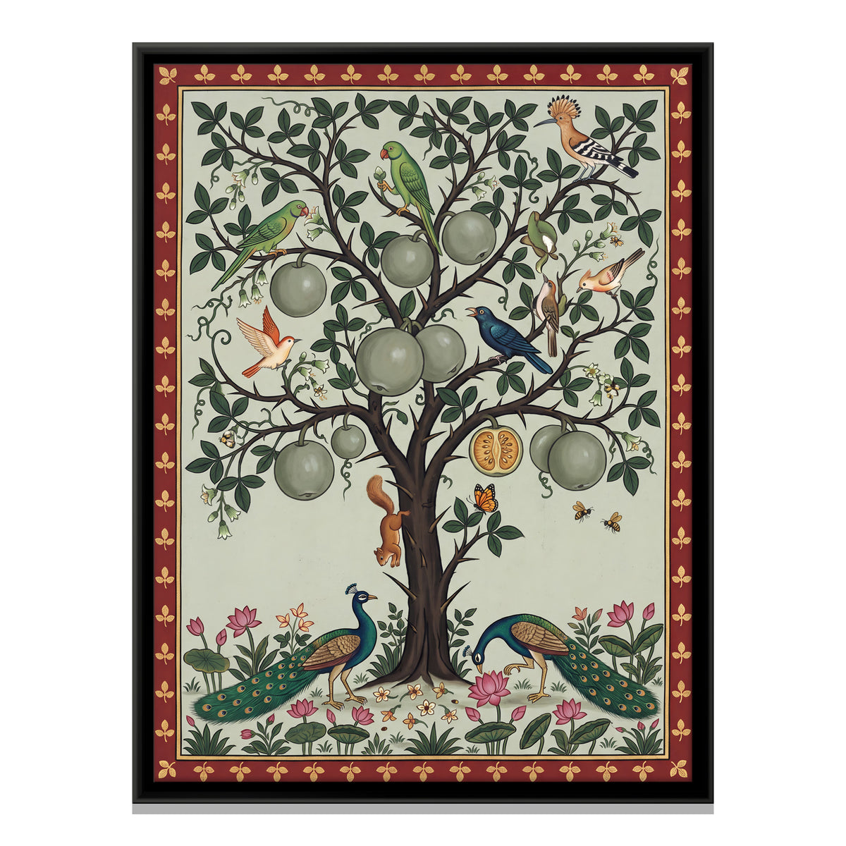 Bael Tree with Peacocks - framed canvas print, front view