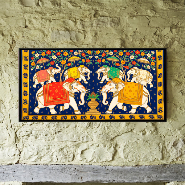 Elephant Procession in Indigo