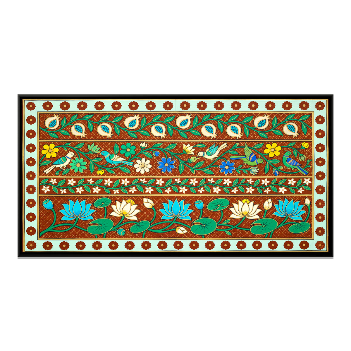 Bands of Lotus and Flowers - framed canvas print, front view