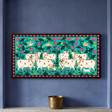 Herd of White Cows with Calves in Teal