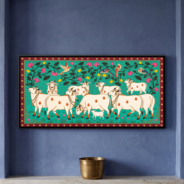 Herd of White Cows with Calves in Ivory
