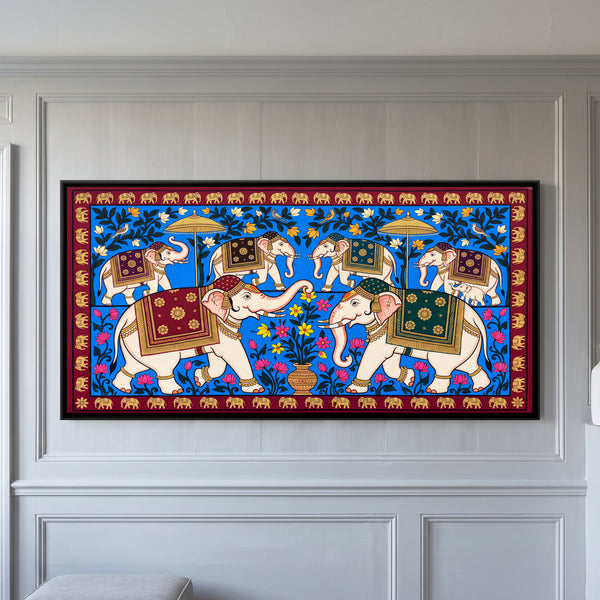 Procession of Decorated Elephants with Riders