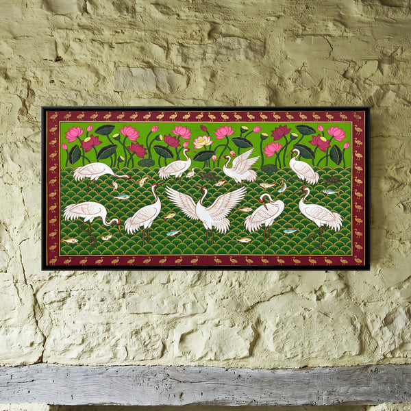 Cranes in a Lotus Pond in Terracotta