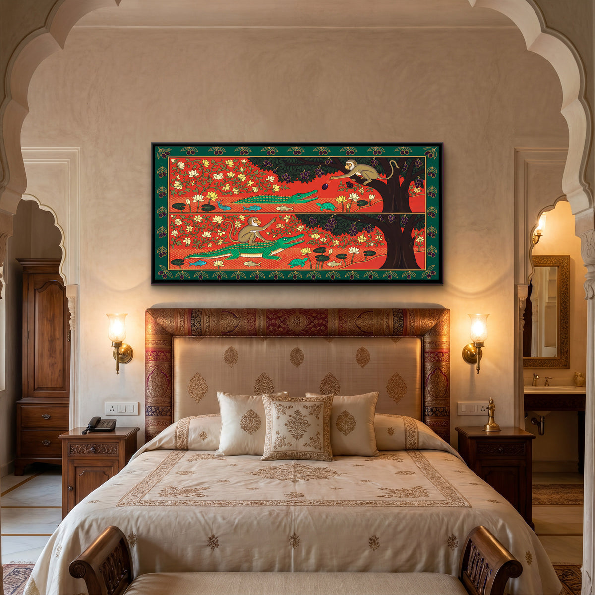 The Monkey and the Crocodile - canvas art shown in a second room setting