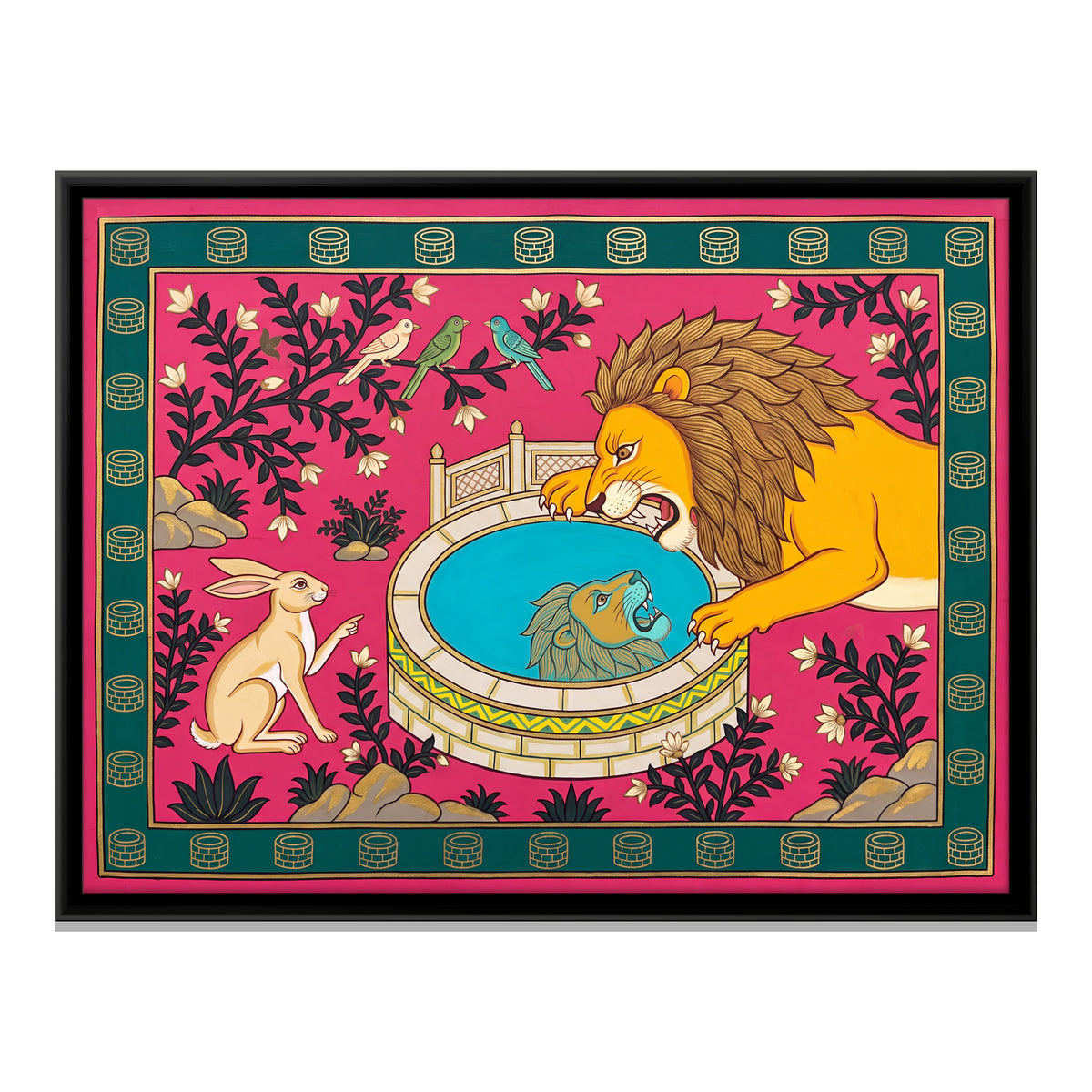 The Lion and the Hare - framed canvas print, front view