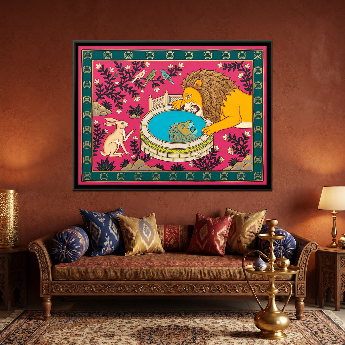 The Lion and the Hare - canvas art shown in a second room setting
