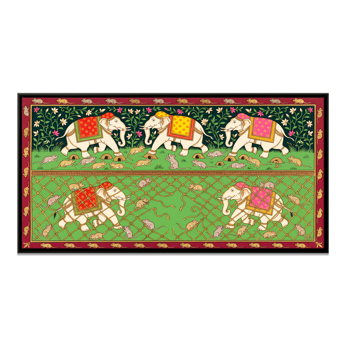 The Elephants and the Mice - framed canvas print, front view